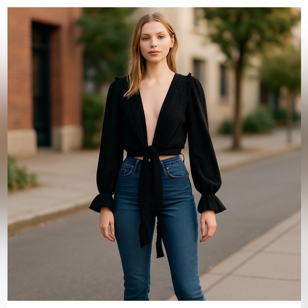 Baloot Tie Front Bolero Style Cropped Cardigan Top. Size M
